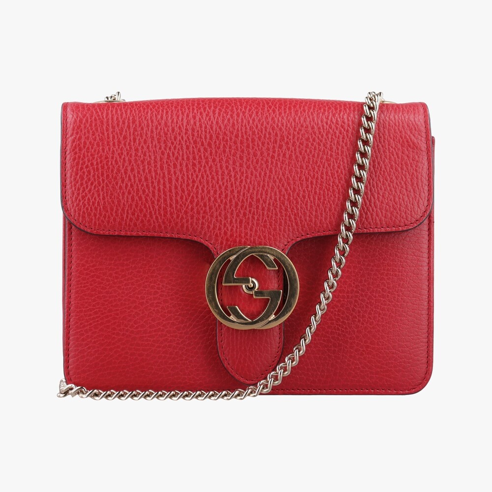 Gucci red textured leather Interlocking G Shoulder Bag G clasp